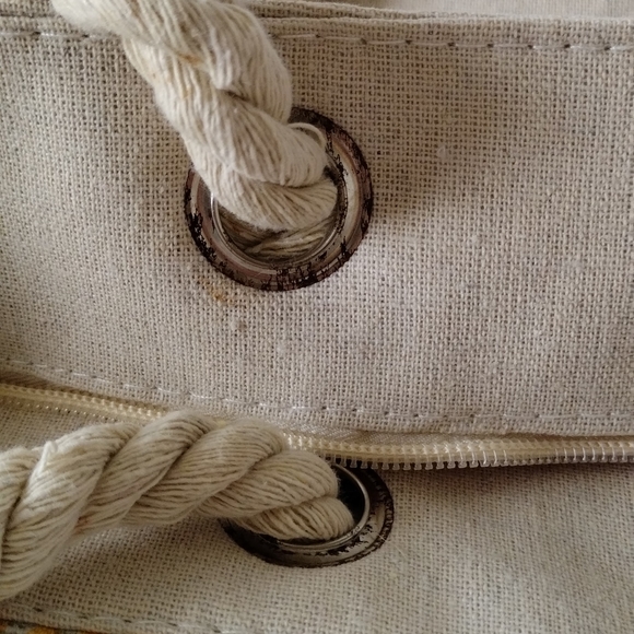 Canvas tote travel market bag owls rope handle zip closure red green yellow blue - Picture 10 of 12